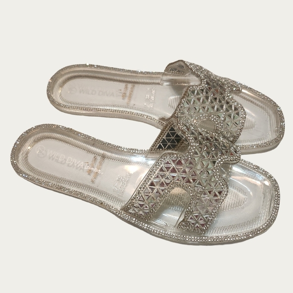 Wild Diva CLEAR MIRRORED Glam Slide Sandals, SIZE 7 - Picture 2 of 10